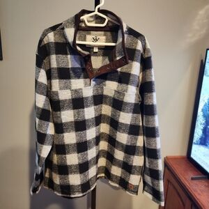John Wayne Black&White Buffalo Plaid Snap Pullover...Old School Retro Farmhouse